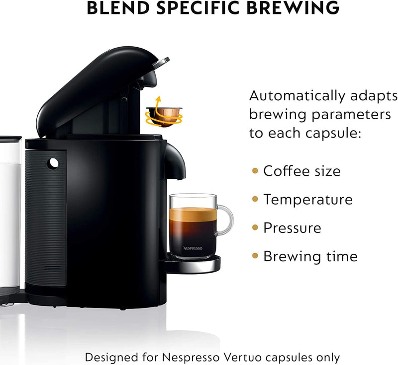 Nespresso VertuoPlus Deluxe Coffee and Espresso Machine by Breville with Milk Frother, 8 Ounces, Black