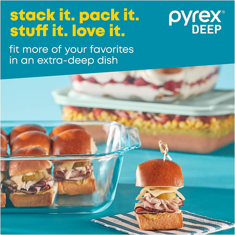 Pyrex Deep Baking Dish Set (6-Piece, BPA-Free Lids), Model: