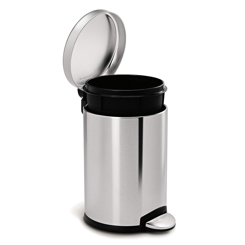 simplehuman 4.5 Liter / 1.2 Gallon Round Bathroom Step Trash Can, Brushed Stainless Steel