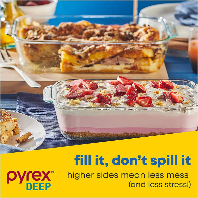 Pyrex Deep Baking Dish Set (6-Piece, BPA-Free Lids), Model: