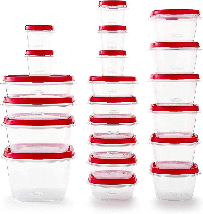 Rubbermaid 42-Piece Food Storage Containers with Lids, Salad Dressing and Condiment Containers, and Steam Vents, Microwave and Dishwasher Safe, Red (Pack of 21)